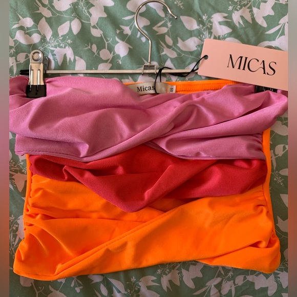 Contrast Twisted Front Tube Top - ORANGE / XS - Picture 8 of 8